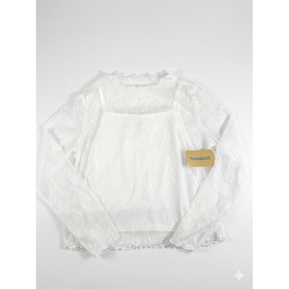 Thereabouts Girls Plus Size 2XL 20.5P White Mesh Floral Top Cami 2 Pc Set NWT